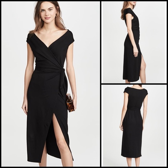 Reformation Sage Wrap Black Midi Coquette Office Siren Business Chic Dress Sz S - Picture 1 of 12